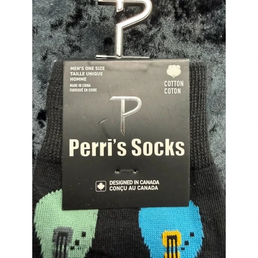 Perri's Socks Men's Electric Guitar Crew Socks Black Multicolor 7-12 NWT